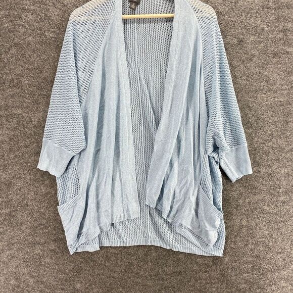 Chico's Top Women 2 Blue Crochet Travelers Open Front 3/4 Sleeve Pockets Rayon - Picture 4 of 9